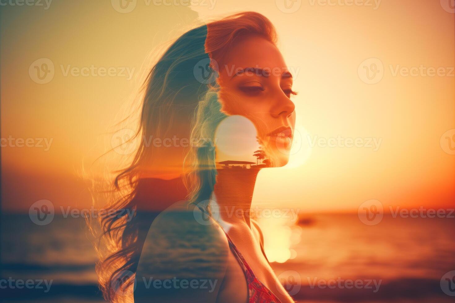 Summer Themed Double Exposure Bikini Portrait photo
