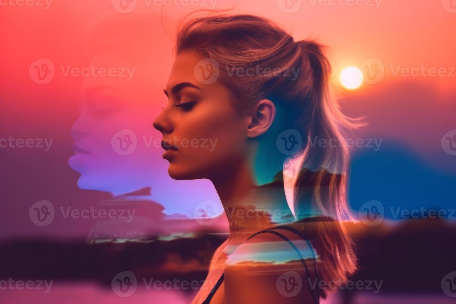 Summer Themed Double Exposure Bikini Portrait photo