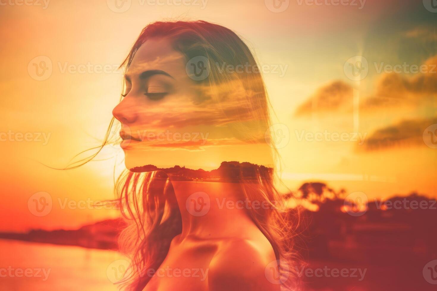 Summer Themed Double Exposure Bikini Portrait photo