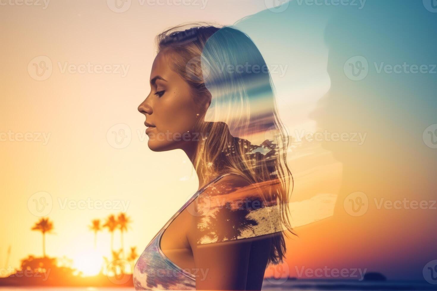 Summer Themed Double Exposure Bikini Portrait photo