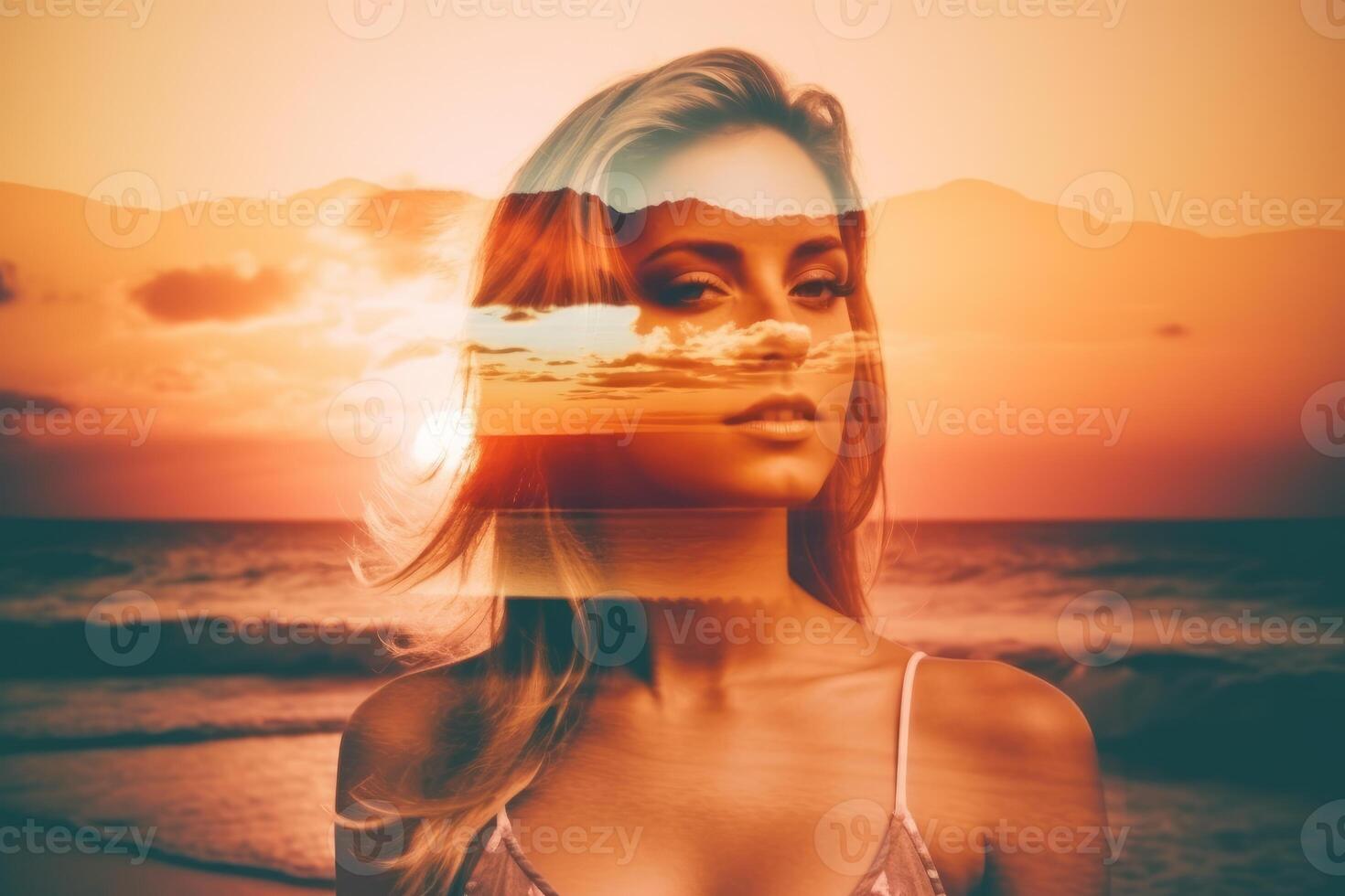 Summer Themed Double Exposure Bikini Portrait photo