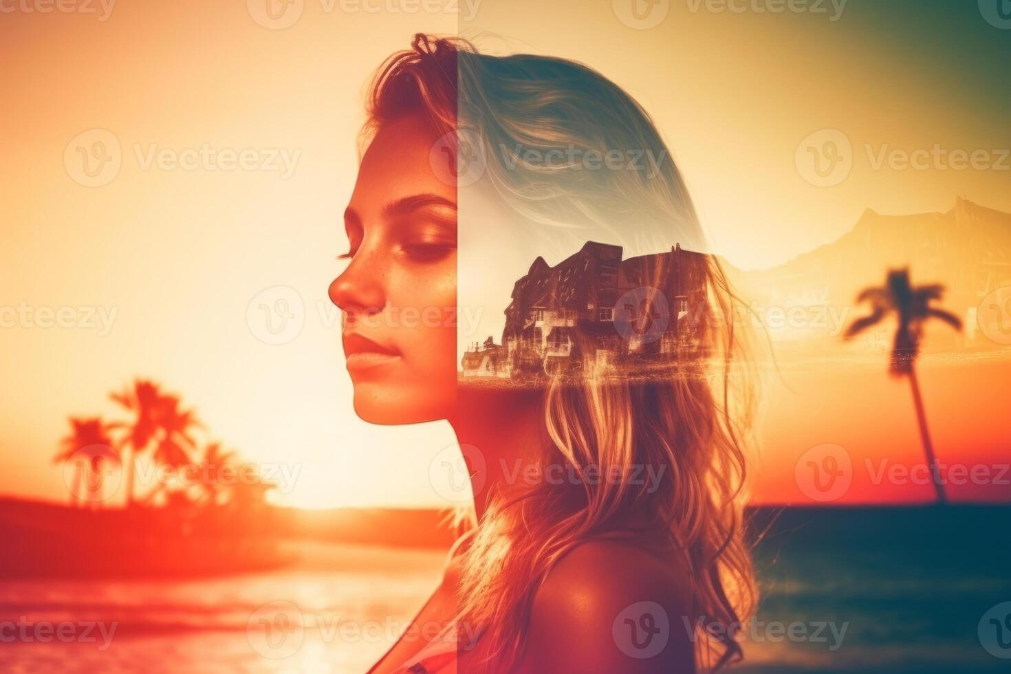 Summer Themed Double Exposure Bikini Portrait photo