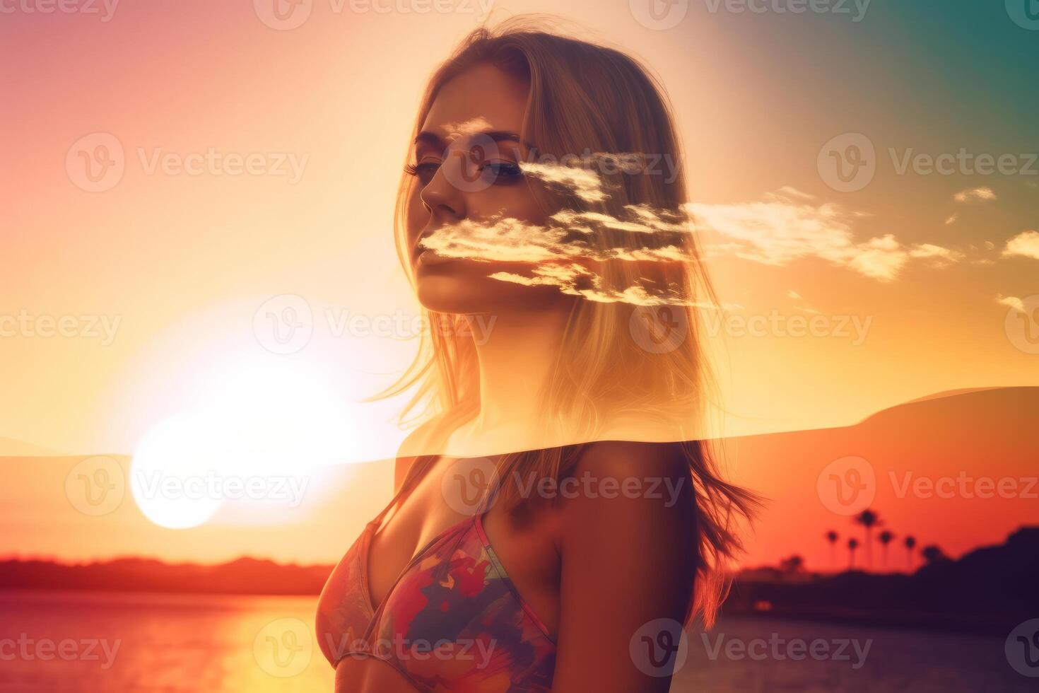 Summer Themed Double Exposure Bikini Portrait photo