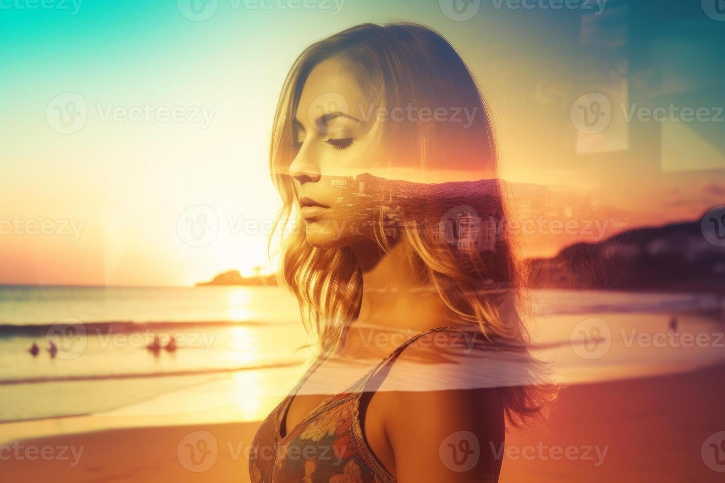 Summer Themed Double Exposure Bikini Portrait photo
