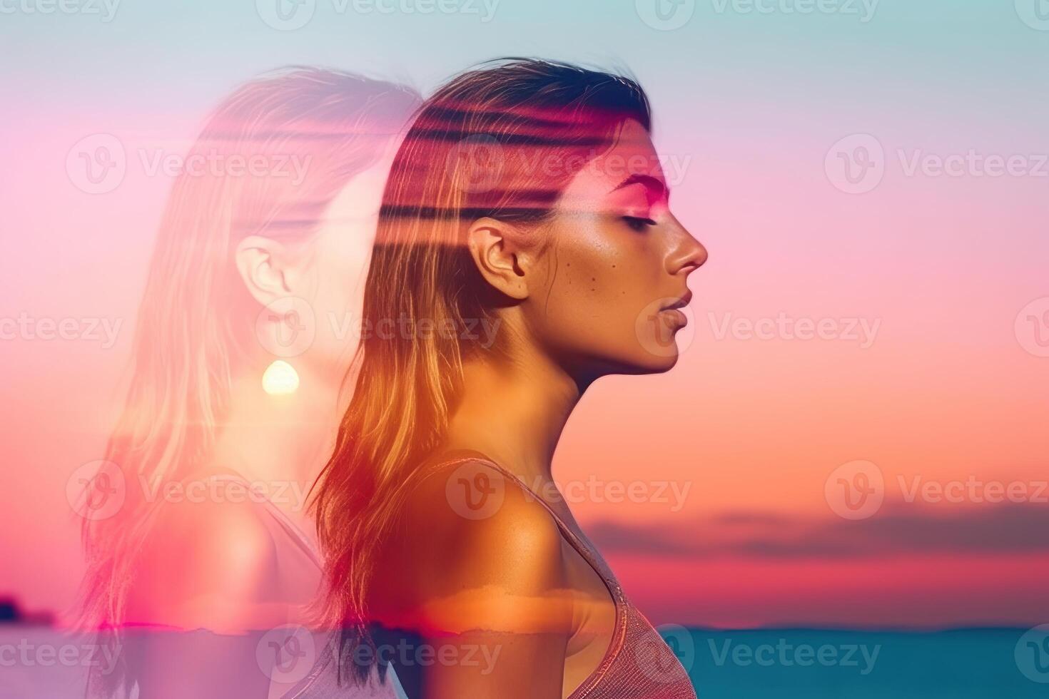 Summer Themed Double Exposure Bikini Portrait photo