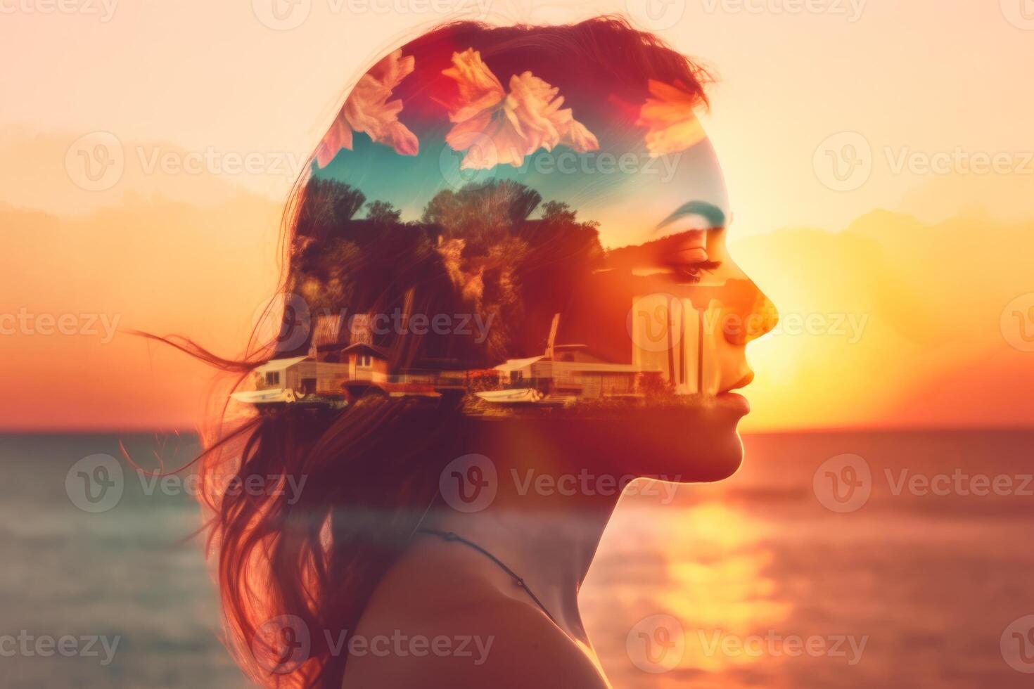 Summer Themed Double Exposure Bikini Portrait photo