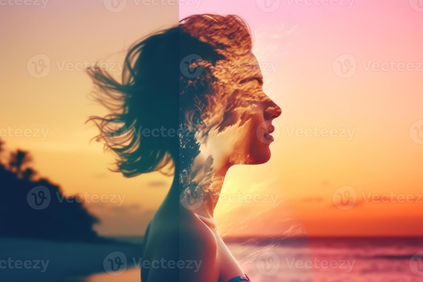 Summer Themed Double Exposure Bikini Portrait photo
