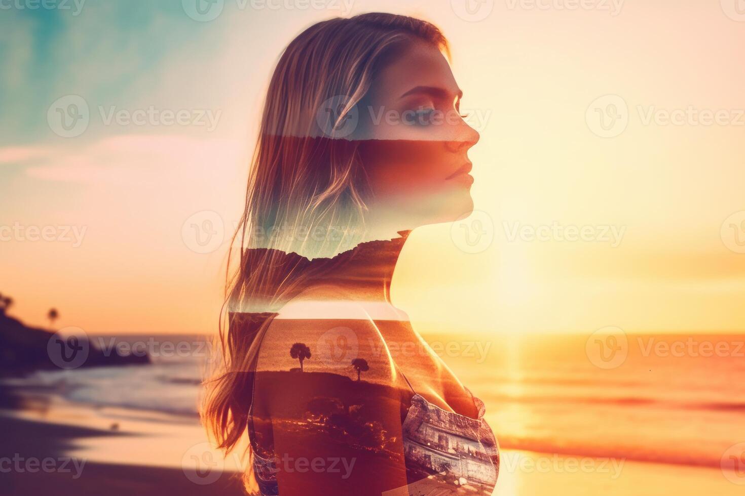 Summer Themed Double Exposure Bikini Portrait photo