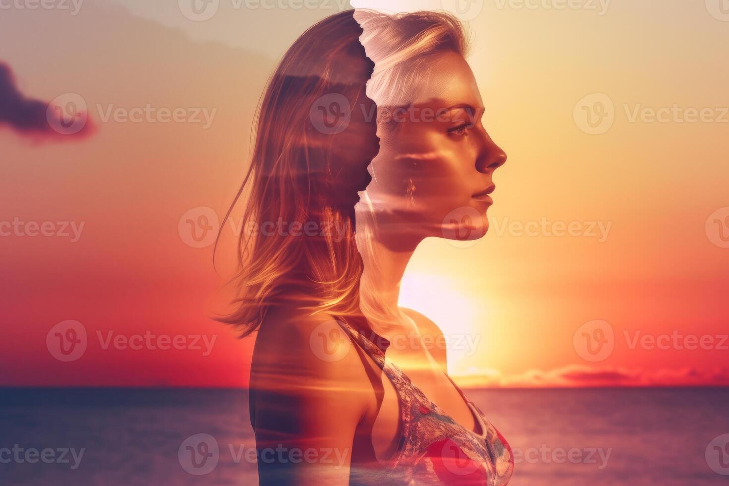 Summer Themed Double Exposure Bikini Portrait photo