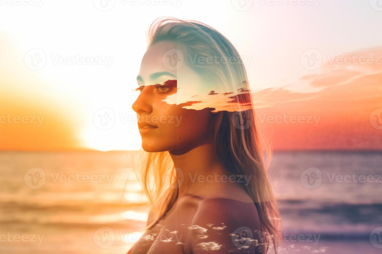 Summer Themed Double Exposure Bikini Portrait photo