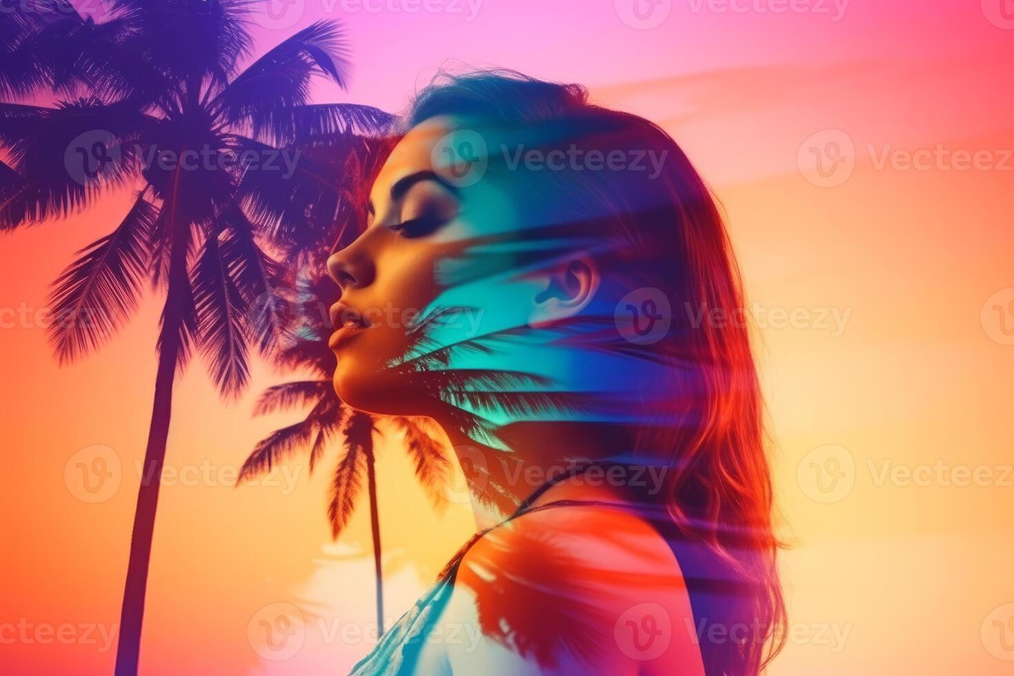 Summer Themed Double Exposure Bikini Portrait photo