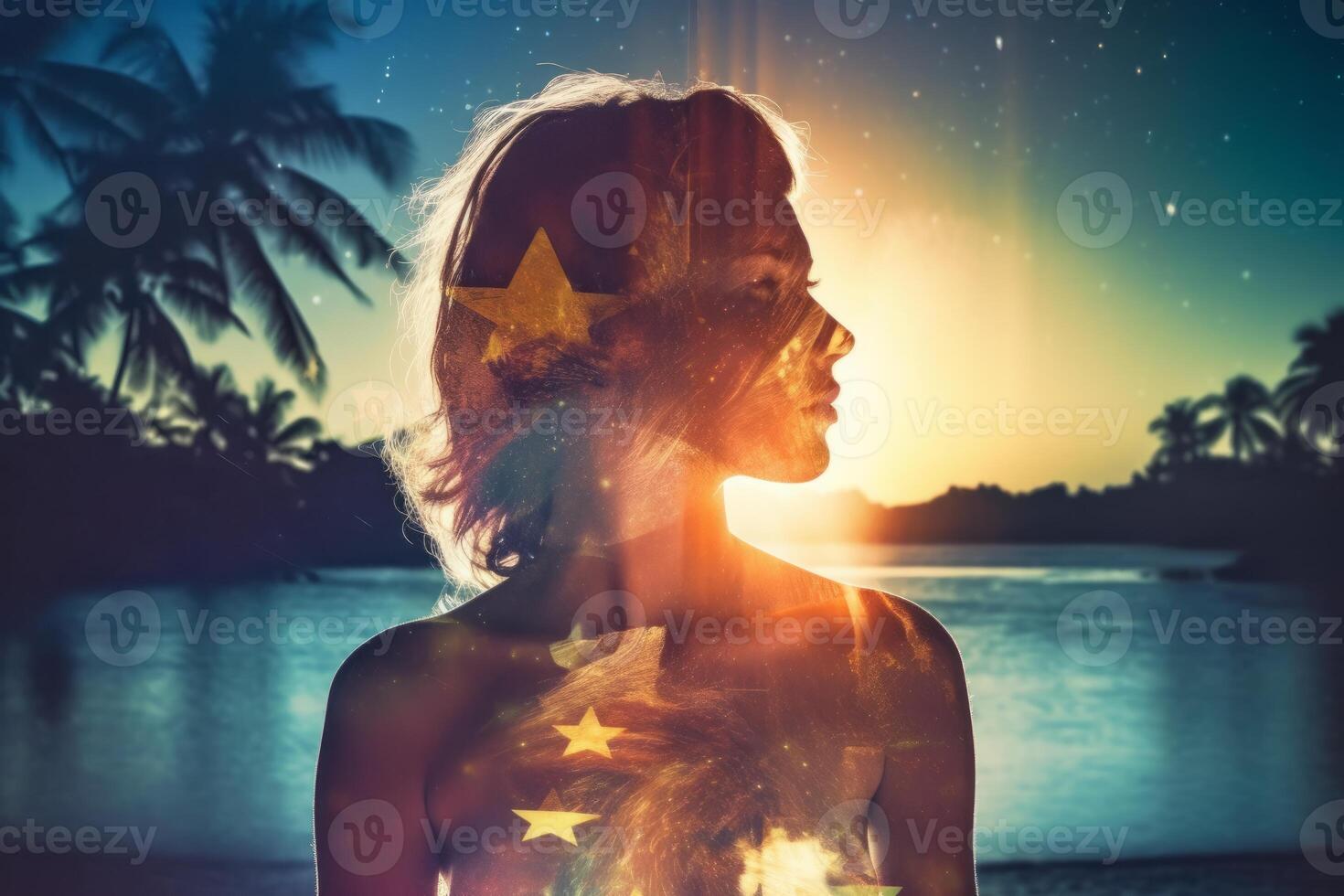 Summer Themed Double Exposure Bikini Portrait photo