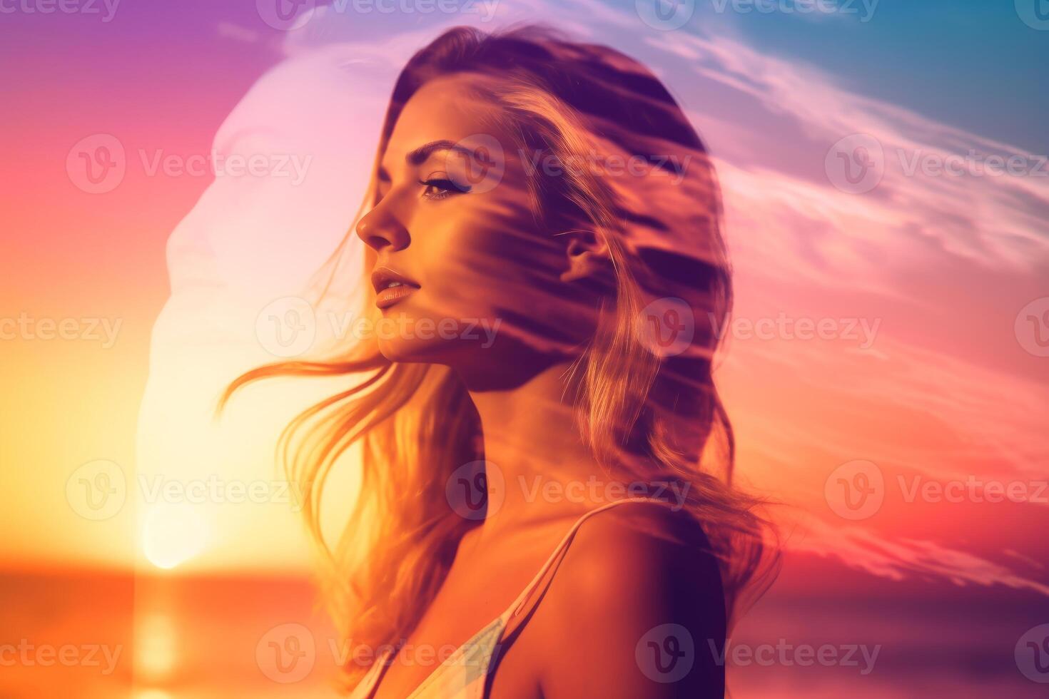 Summer Themed Double Exposure Bikini Portrait photo