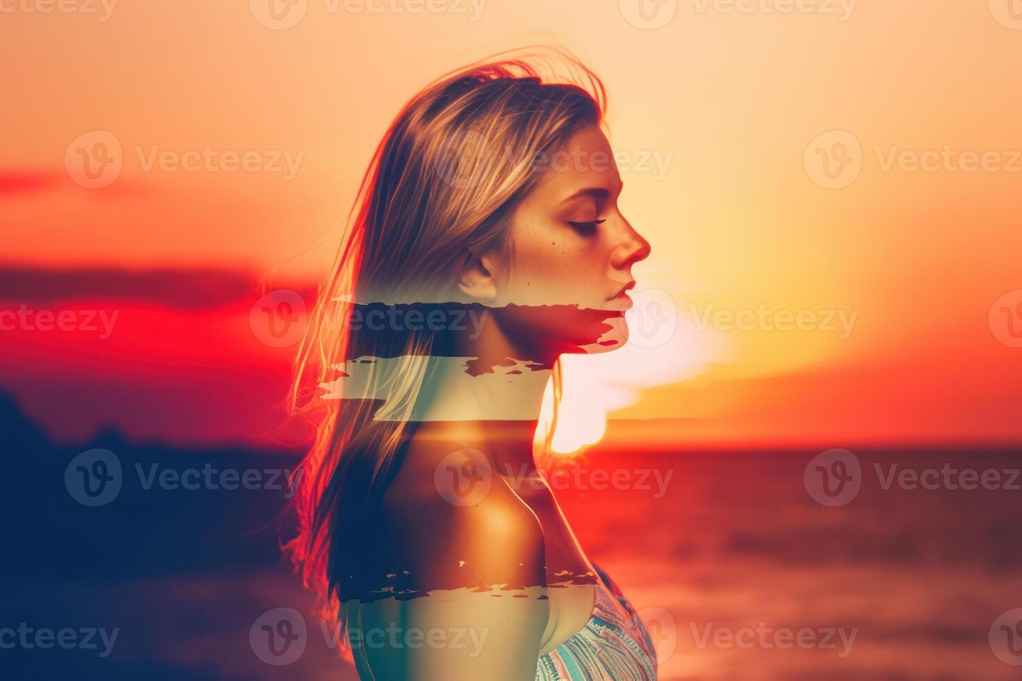 Summer Themed Double Exposure Bikini Portrait photo
