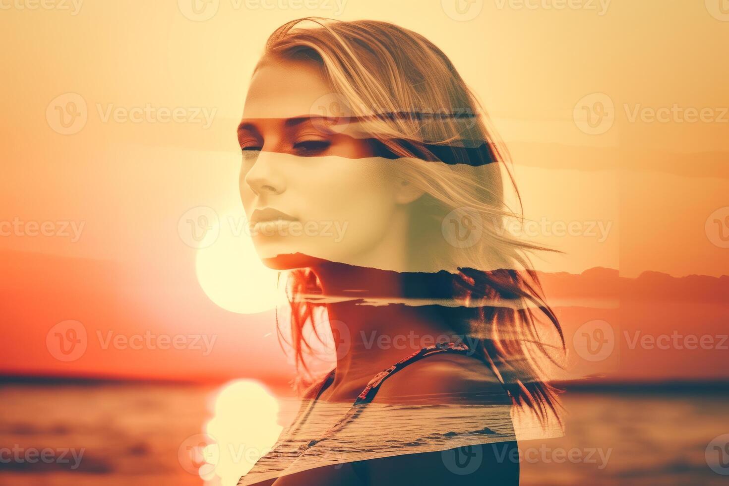 Summer Themed Double Exposure Bikini Portrait photo