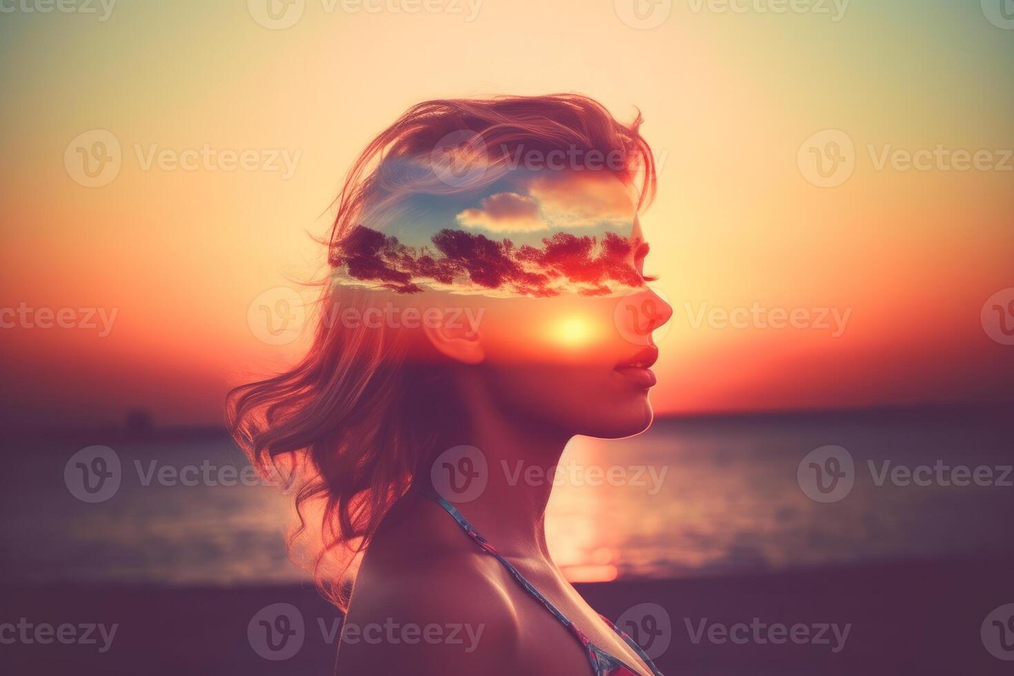 Summer Themed Double Exposure Bikini Portrait photo
