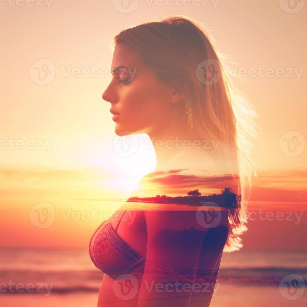 Summer Themed Double Exposure Bikini Portrait photo