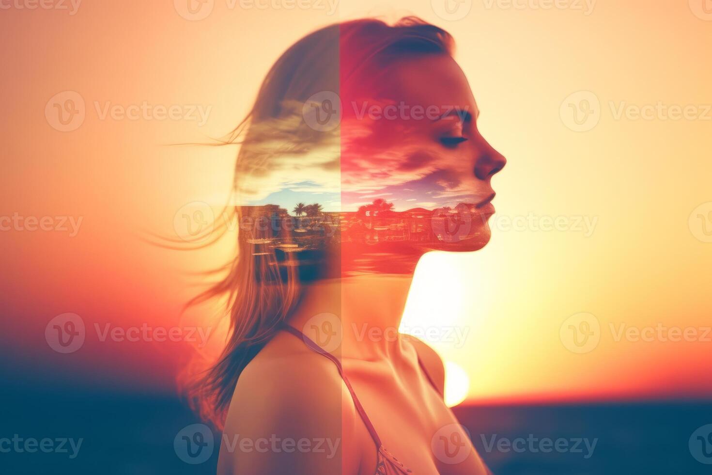 Summer Themed Double Exposure Bikini Portrait photo