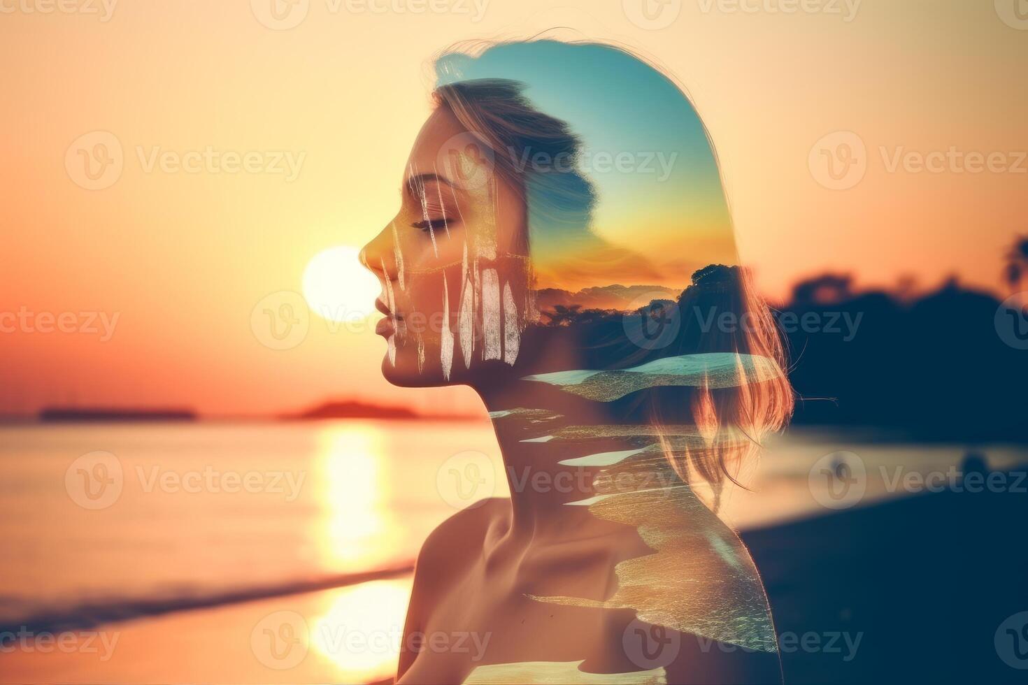 Summer Themed Double Exposure Bikini Portrait photo
