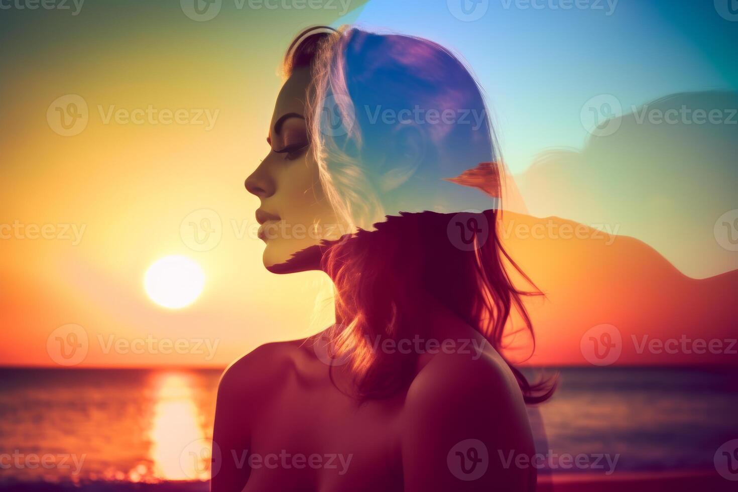 Summer Themed Double Exposure Bikini Portrait photo