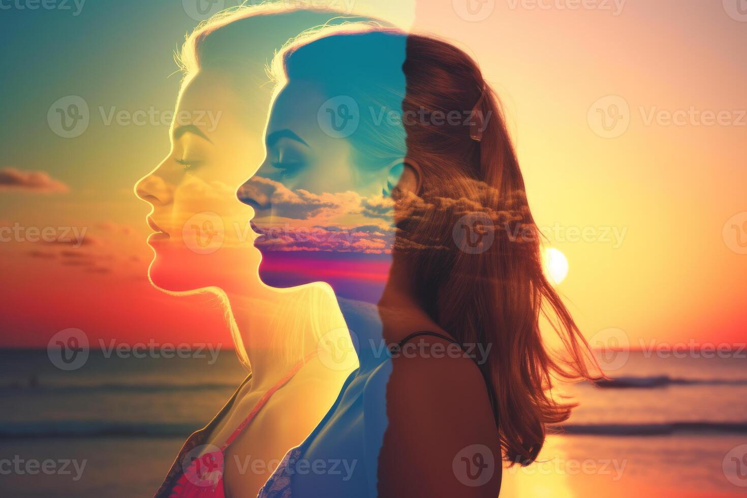 Summer Themed Double Exposure Bikini Portrait photo