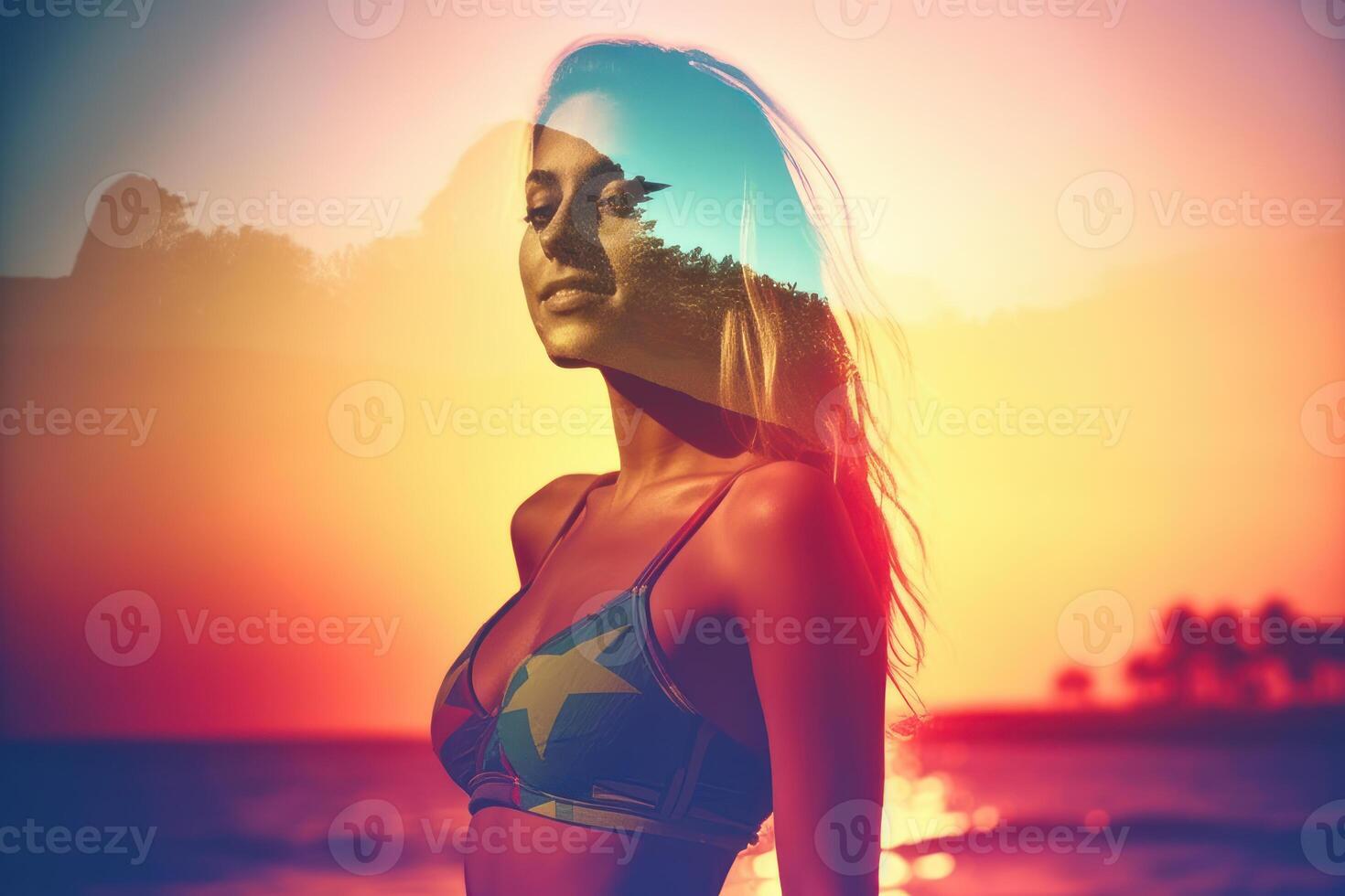 Summer Themed Double Exposure Bikini Portrait photo