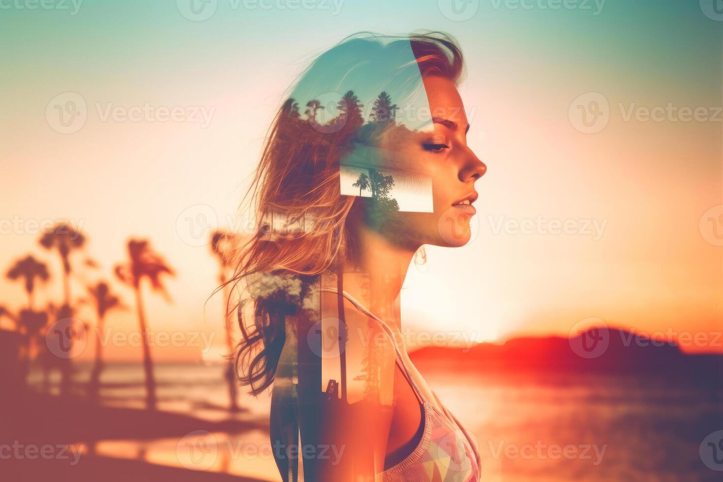 Summer Themed Double Exposure Bikini Portrait photo
