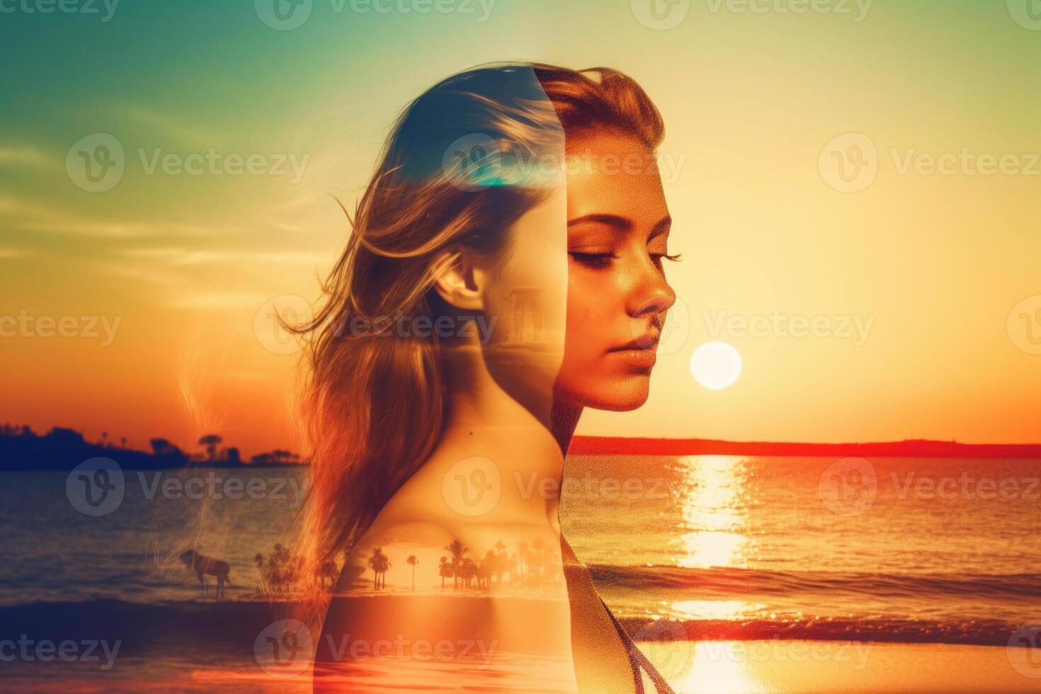 Summer Themed Double Exposure Bikini Portrait photo