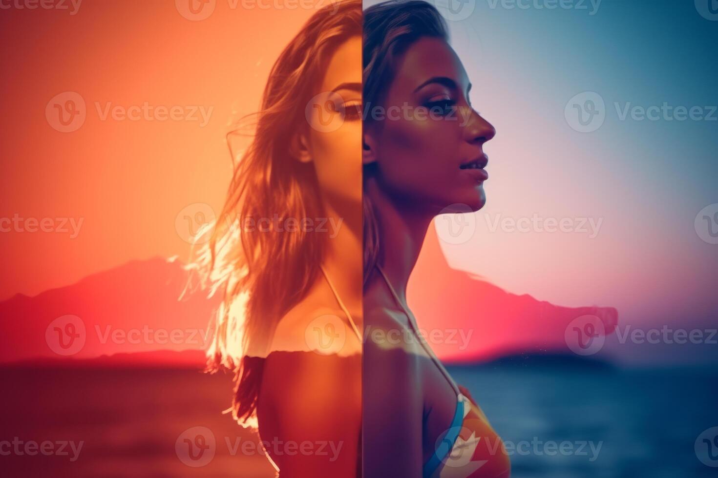 Summer Themed Double Exposure Bikini Portrait photo