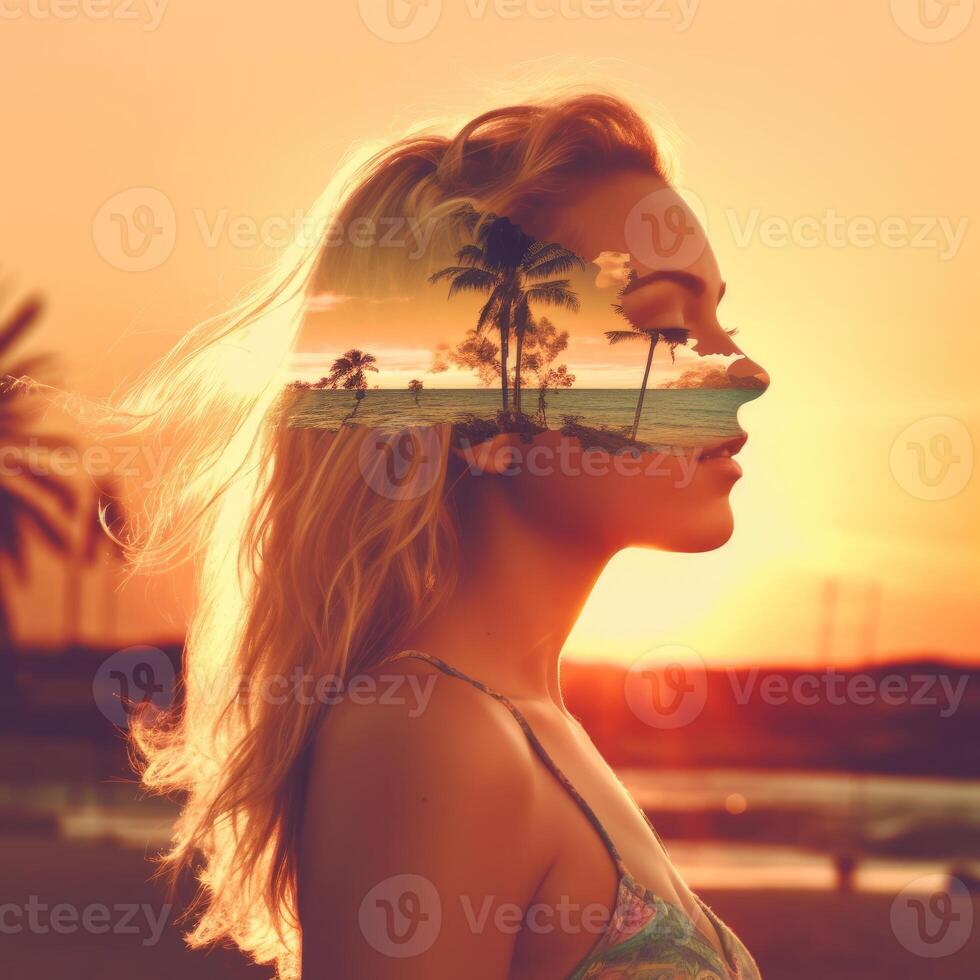 Summer Themed Double Exposure Bikini Portrait photo