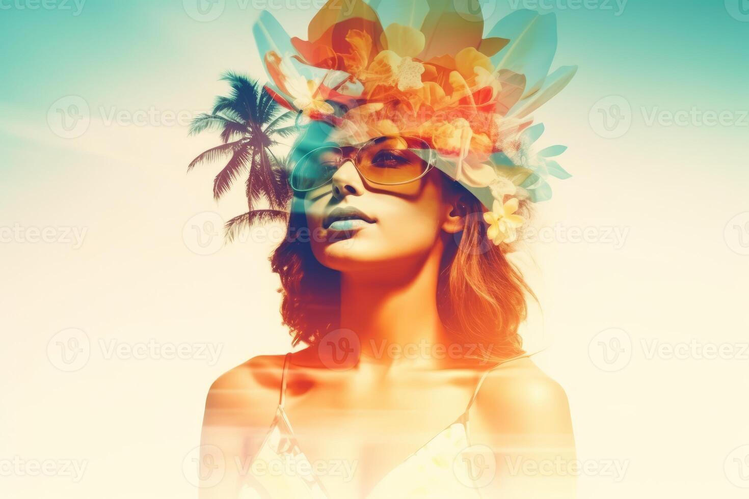 Summer Themed Double Exposure Bikini Portrait photo