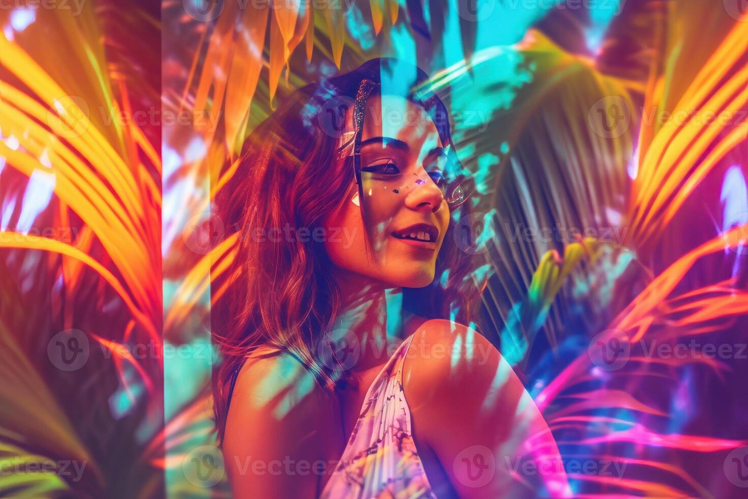 Summer Themed Double Exposure Bikini Portrait photo