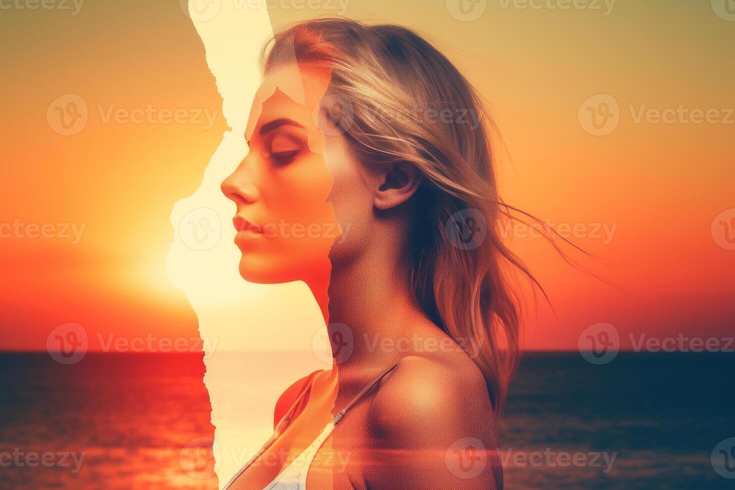 Summer Themed Double Exposure Bikini Portrait photo