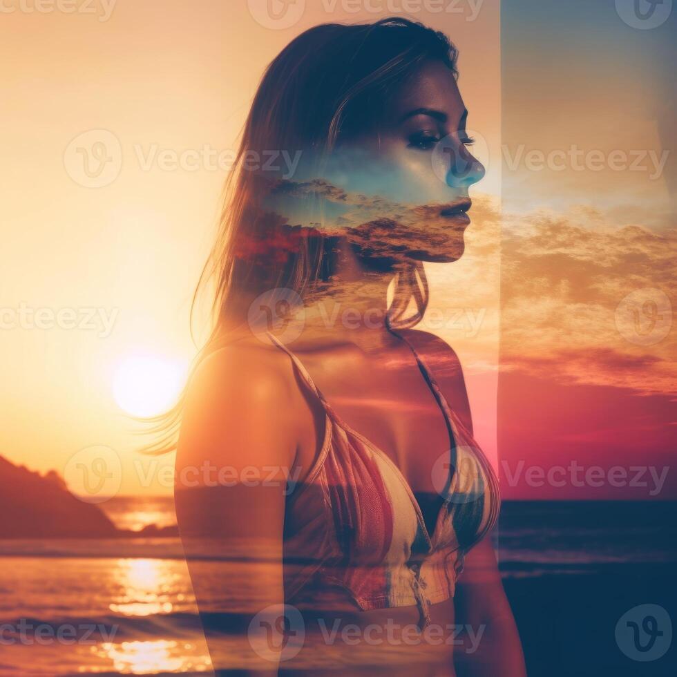 Summer Themed Double Exposure Bikini Portrait photo