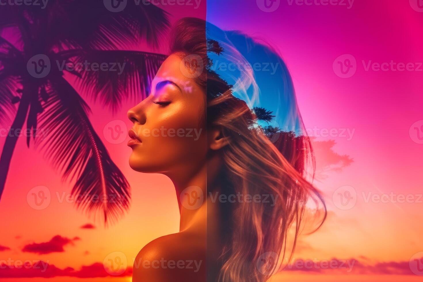 Summer Themed Double Exposure Bikini Portrait photo