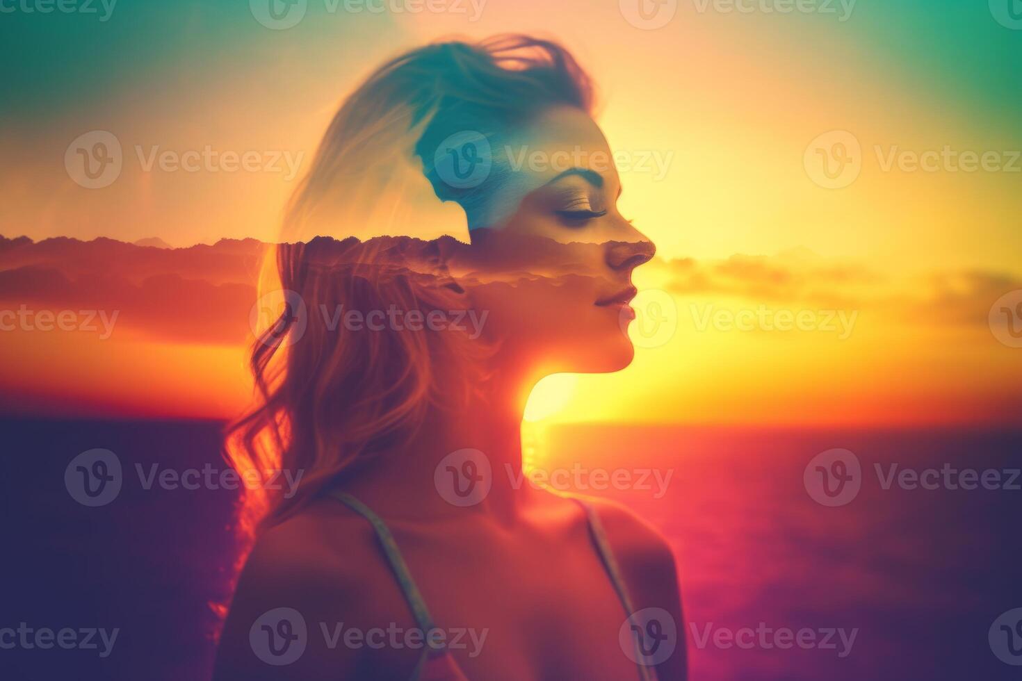 Summer Themed Double Exposure Bikini Portrait photo