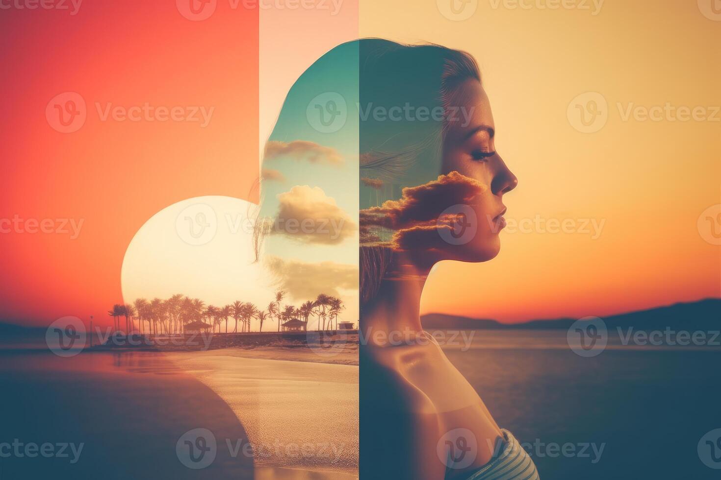 Summer Themed Double Exposure Bikini Portrait photo