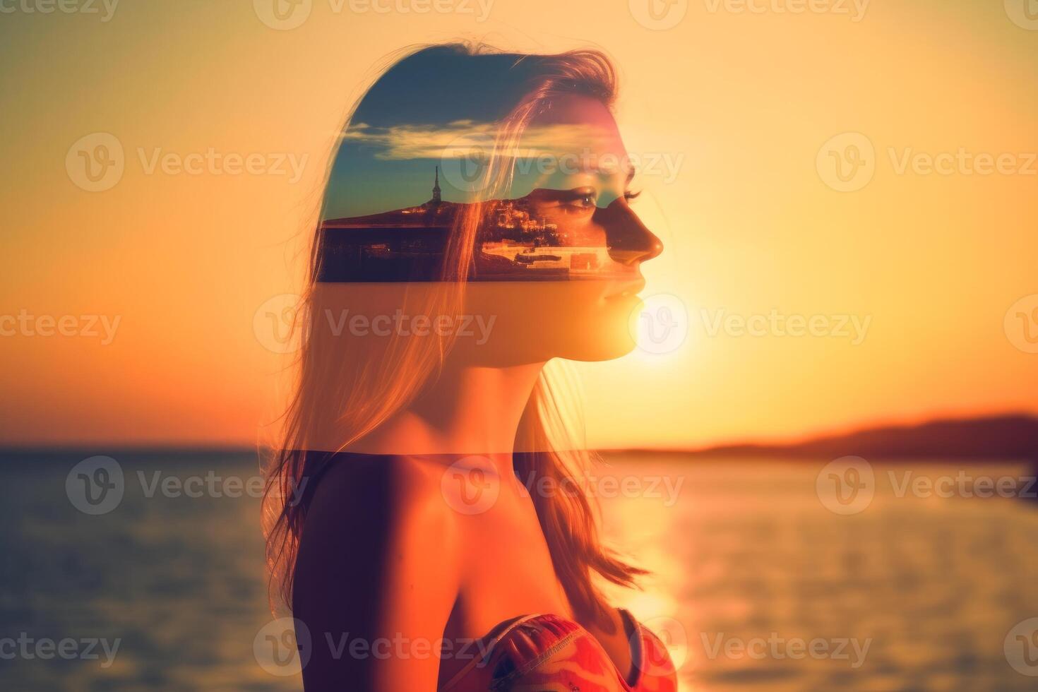 Summer Themed Double Exposure Bikini Portrait photo