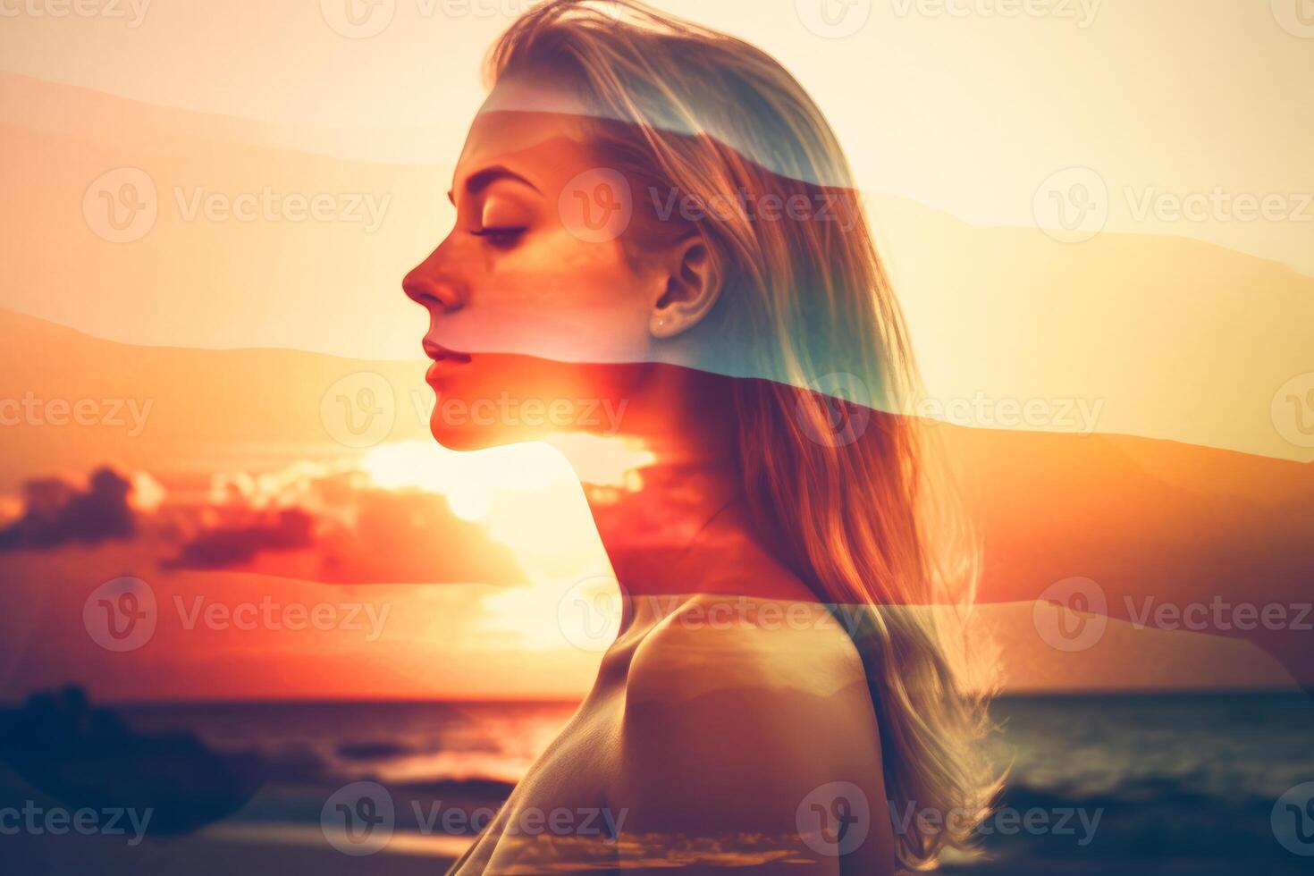 Summer Themed Double Exposure Bikini Portrait photo