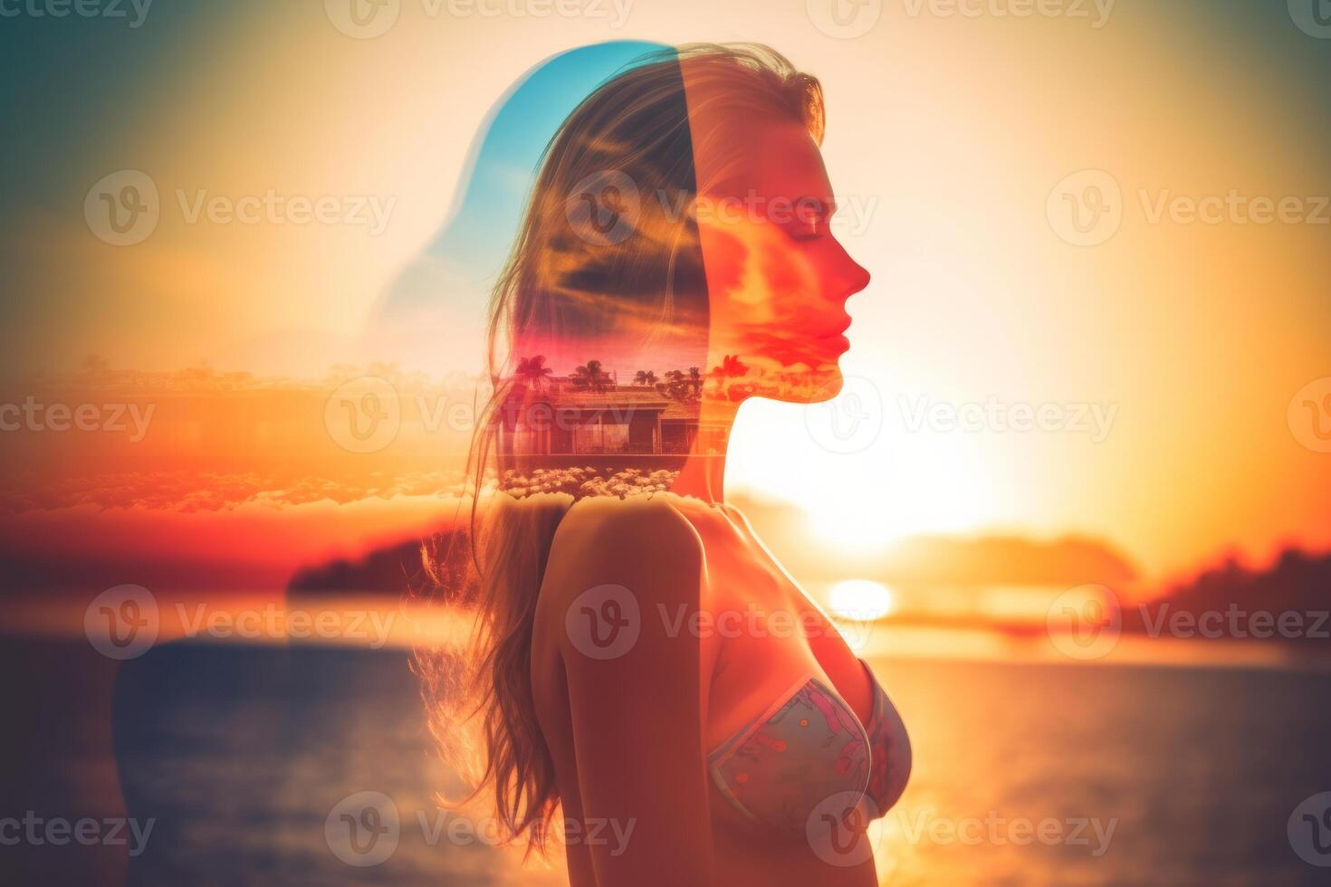 Summer Themed Double Exposure Bikini Portrait photo