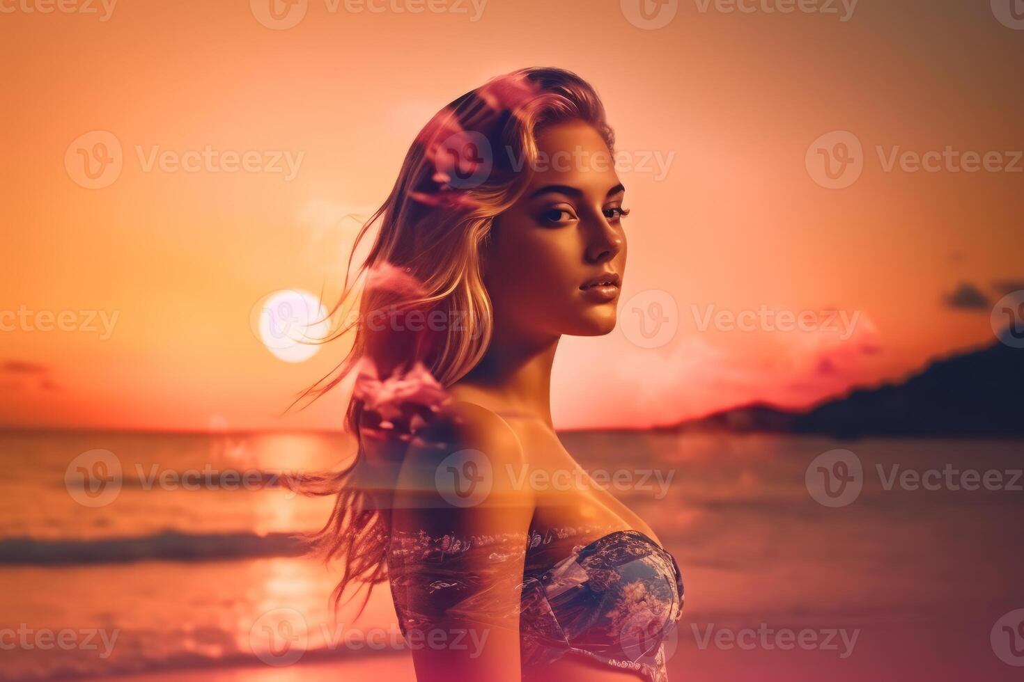 Summer Themed Double Exposure Bikini Portrait photo