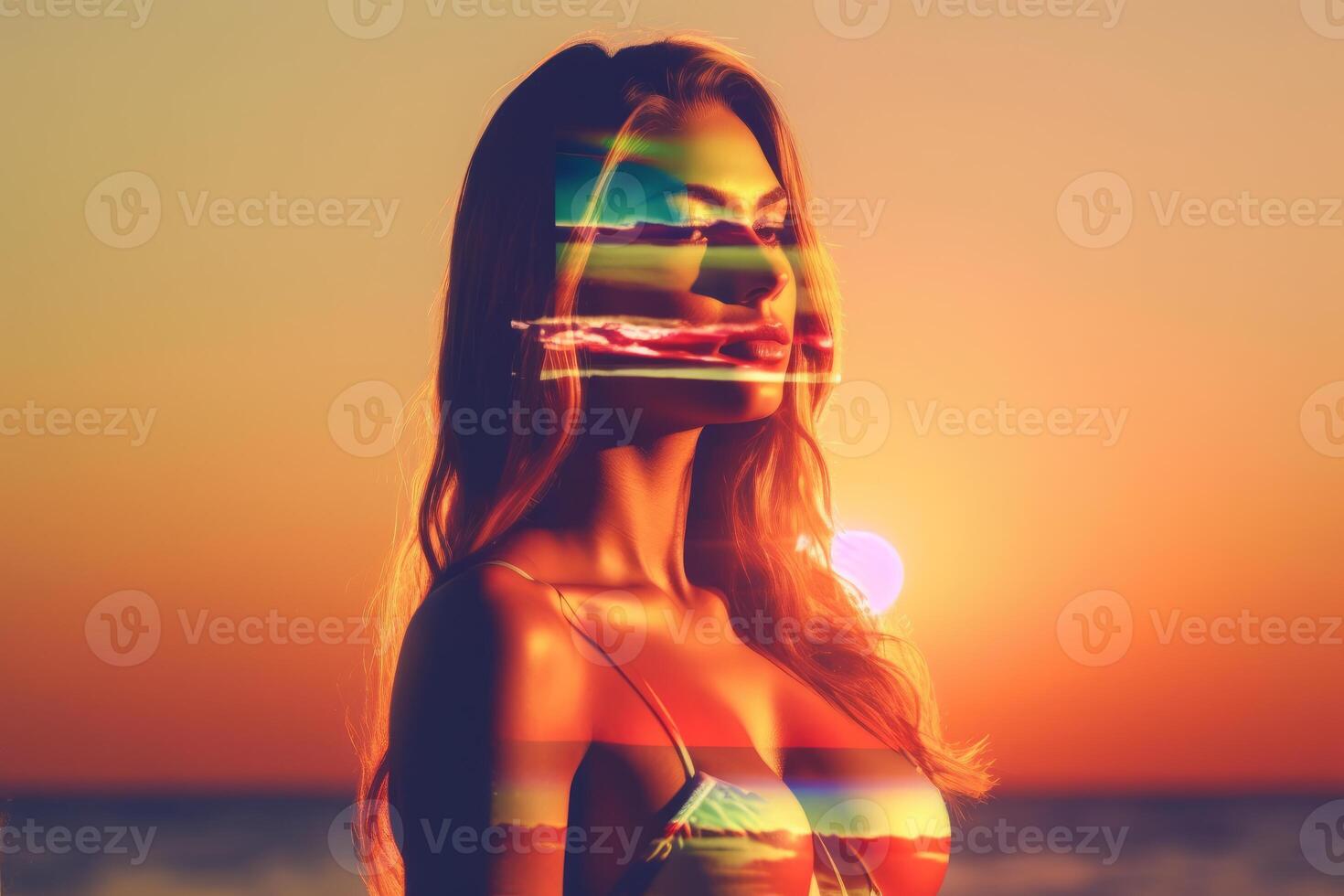 Summer Themed Double Exposure Bikini Portrait photo