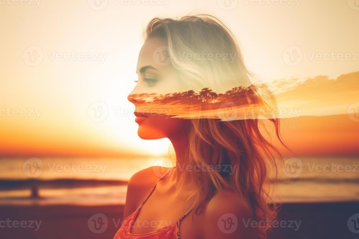Summer Themed Double Exposure Bikini Portrait photo