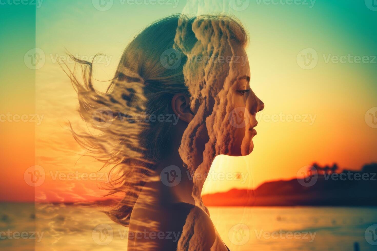 Summer Themed Double Exposure Bikini Portrait photo