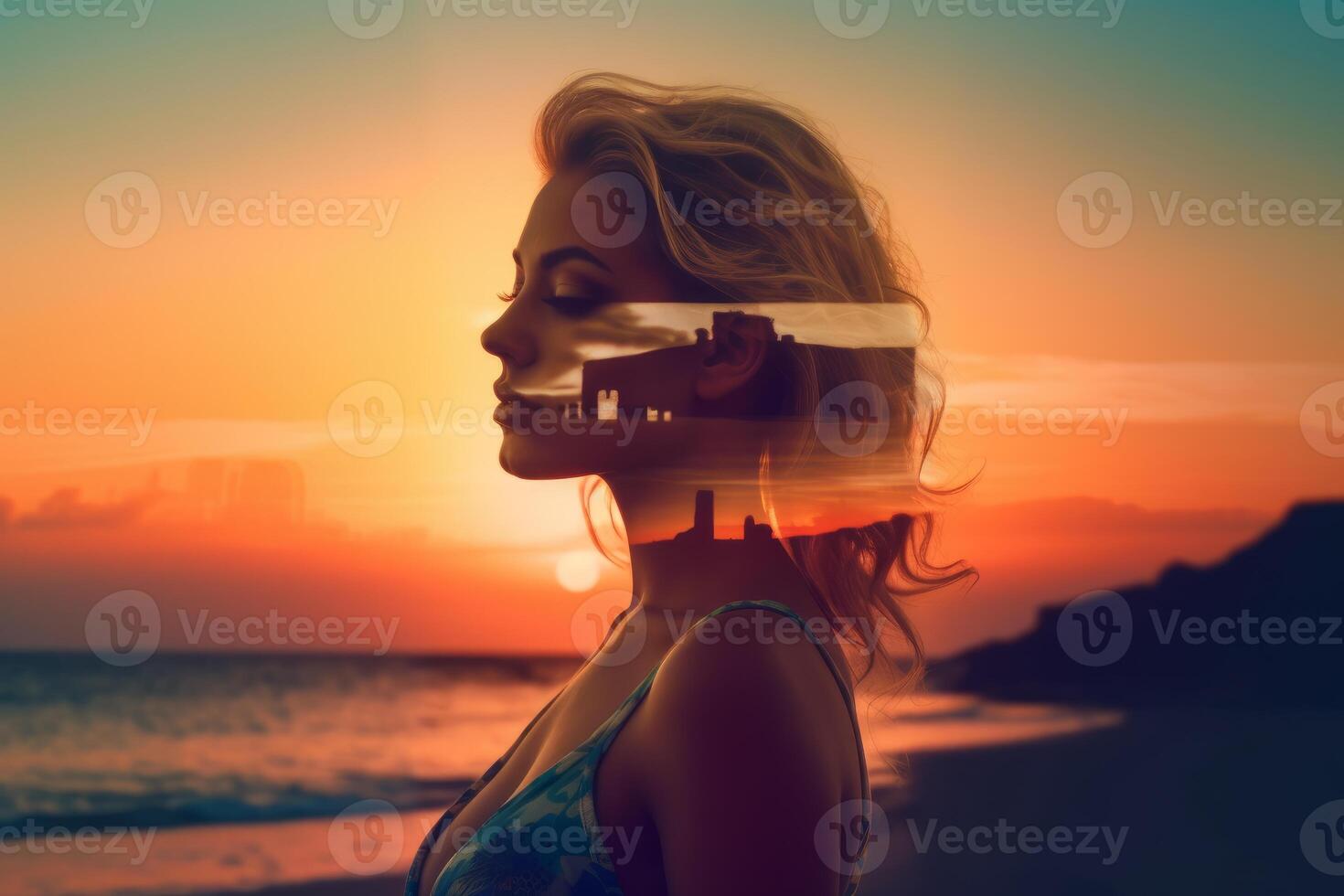 Summer Themed Double Exposure Bikini Portrait photo