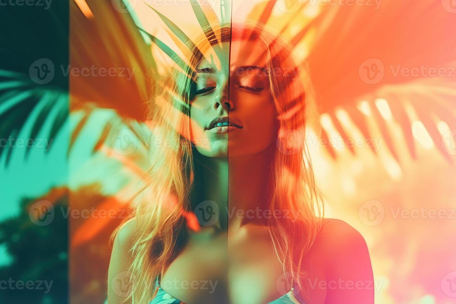 Summer Themed Double Exposure Bikini Portrait photo