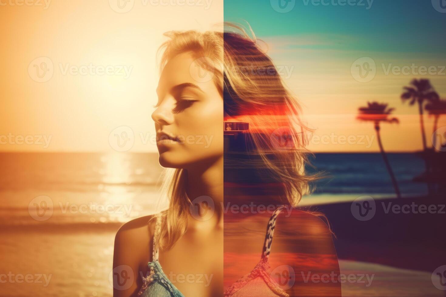 Summer Themed Double Exposure Bikini Portrait photo