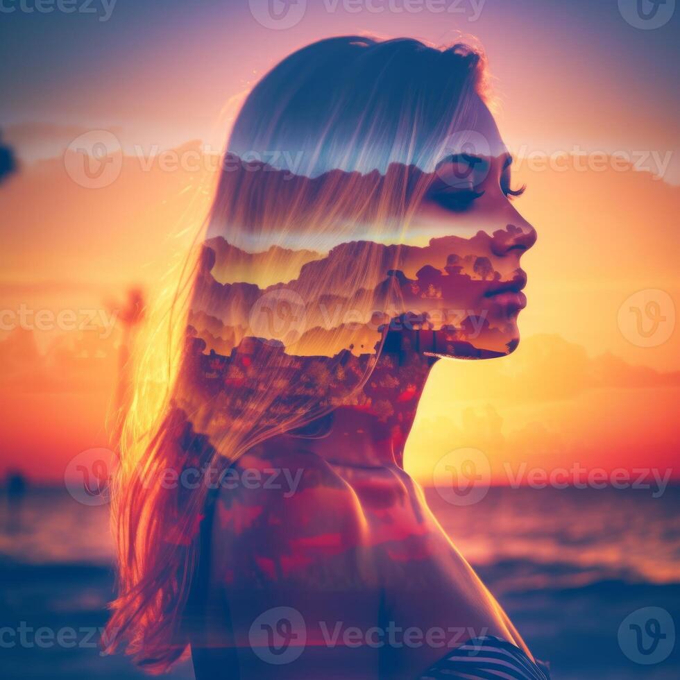 Summer Themed Double Exposure Bikini Portrait photo