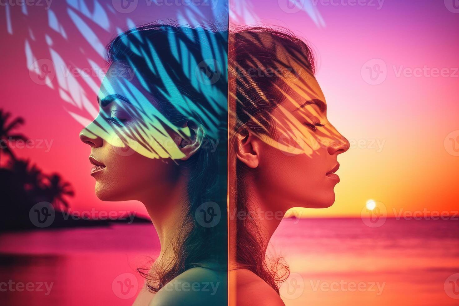 Summer Themed Double Exposure Bikini Portrait photo