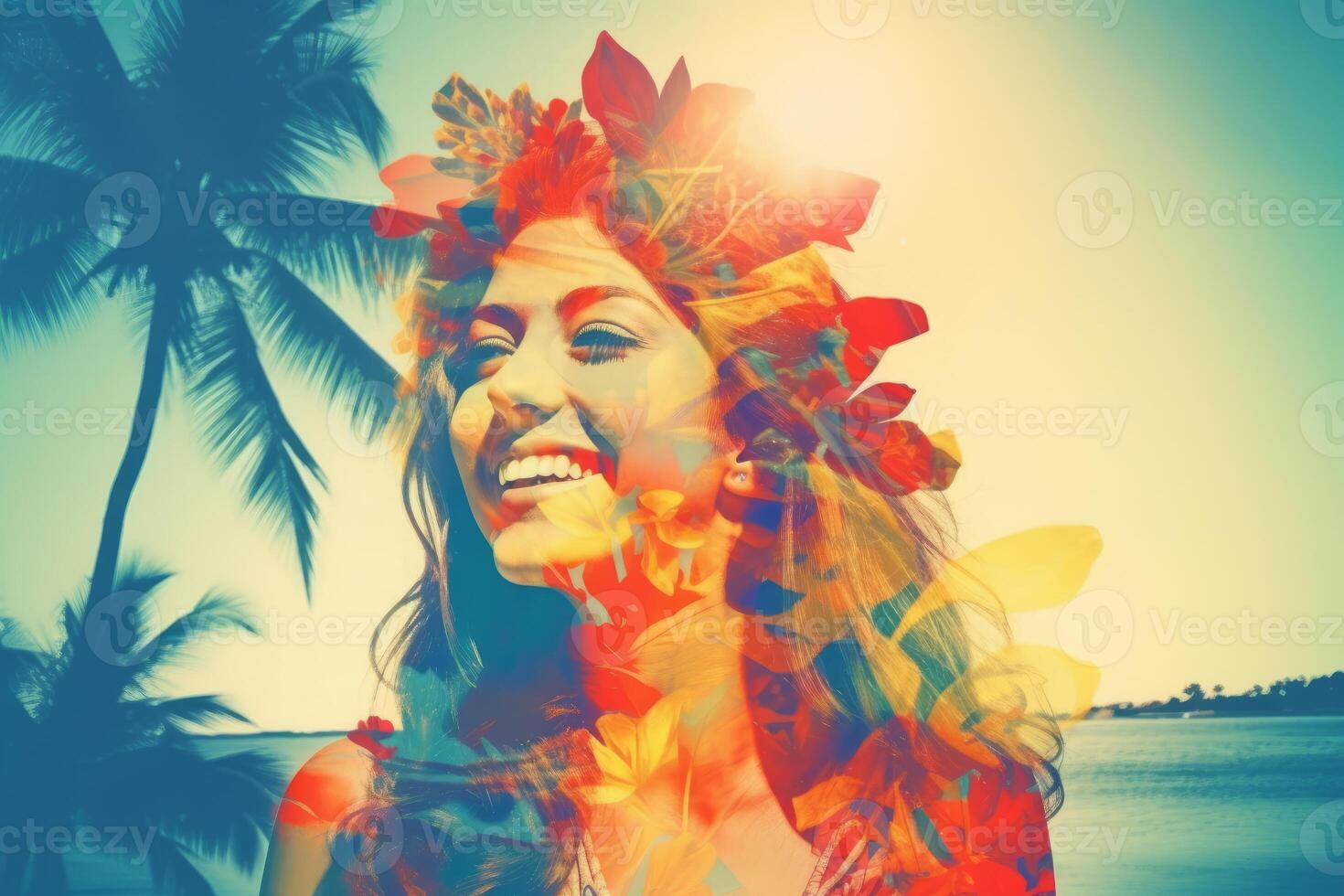 Summer Themed Double Exposure Bikini Portrait photo